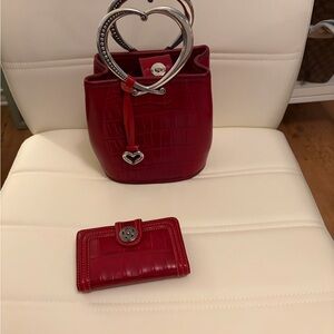 Brighton Red Croc-Embossed Women's Bag with Heart shaped handles and Wallet